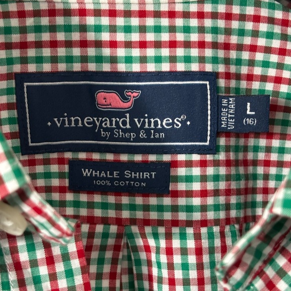 Vineyard Vines Boys Red Green checked Long Sleeve Button Down size 16. Holiday - Picture 4 of 7